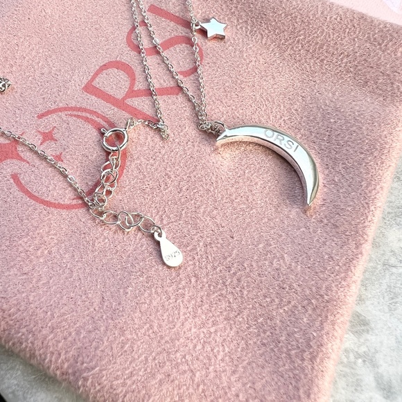 New ORSI Silver Luna Moon and Star Necklace - Picture 3 of 4